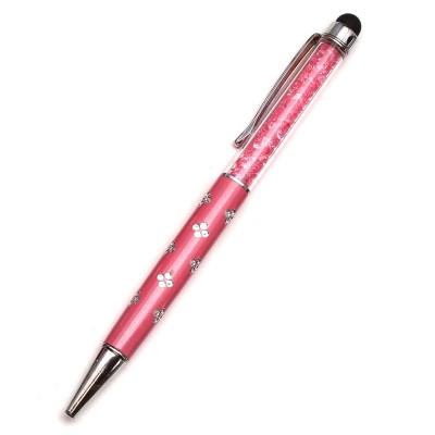 Pink Crystal Flower Style Handle Stylus Pen