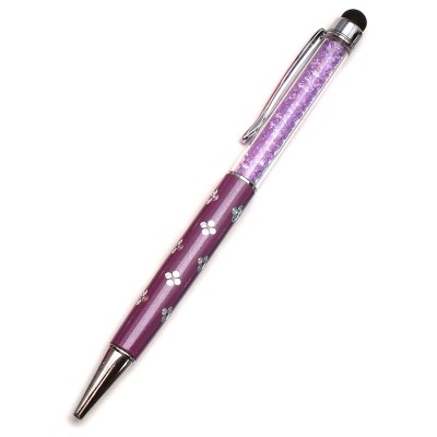 Purple Crystal Flower Style Handle Stylus Pen