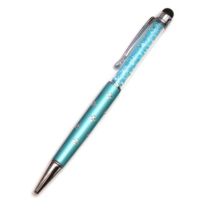 Sky Blue Crystal Flower Style Handle Stylus Pen
